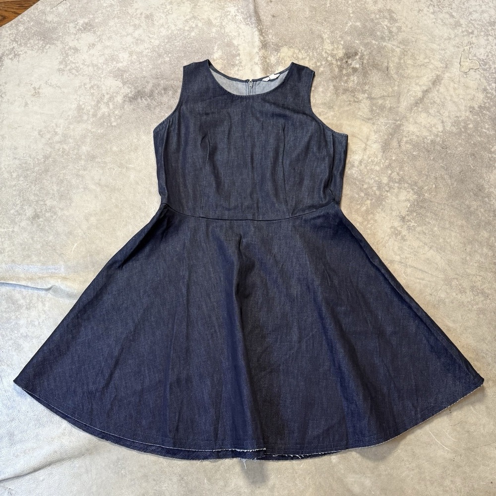 Gap Denim Dress Womens Size 16R Blue Dark Wash Flare Knee Length y2K